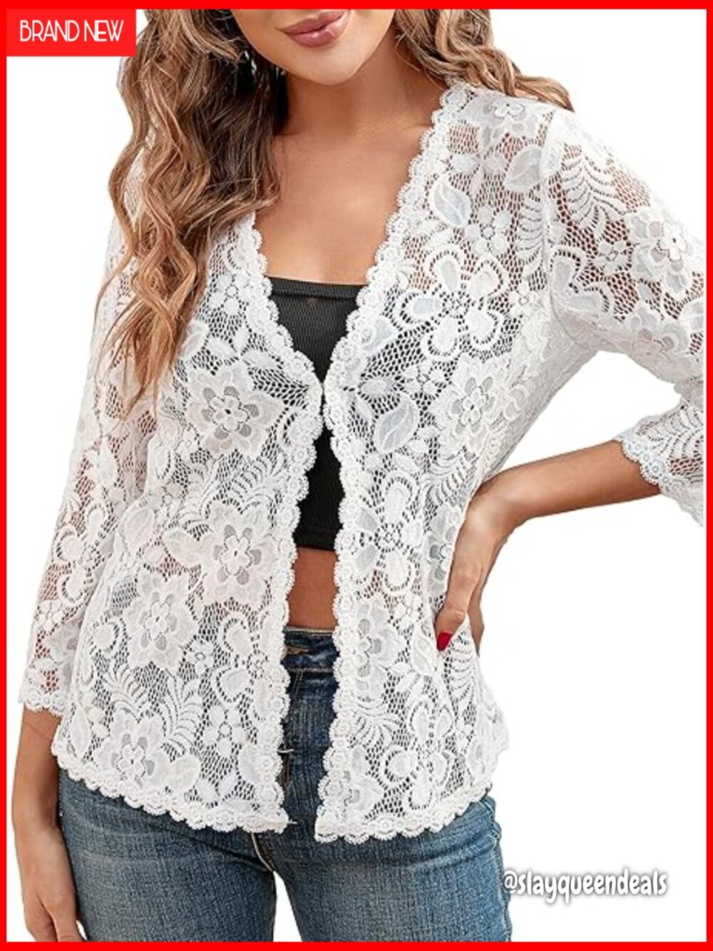 3/4 Sleeve Crochet Lace Bolero Shrug Open Cardigan